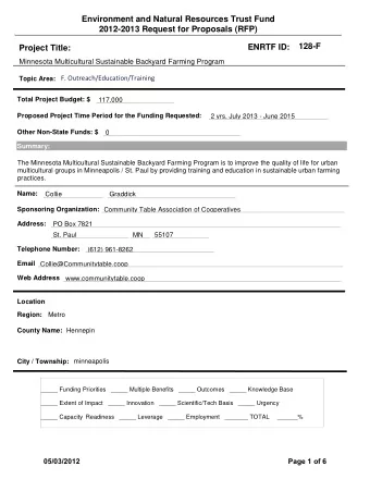 Environment and Natural Resources Trust Fund  2012-2013 Request for Proposals (RFP)  128-F  ENRTF