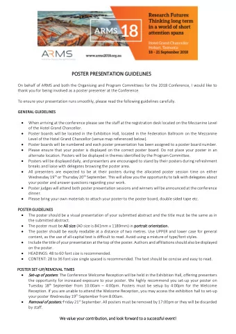 POS  POSTER PR  PRESENTATION  ON G  GUIDE  DELINES  On behalf of ARMS and both the Organising and