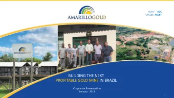 BUILDING THE NEXT  PROFITABLE GOLD MINE IN BRAZIL  Corporate Presentation  January   2019  1