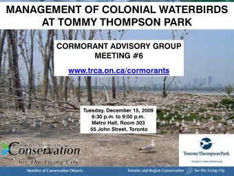 MANAGEMENT OF COLONIAL WATERBIRDS  AT TOMMY THOMPSON PARK  CORMORANT ADVISORY GROUP  MEETING #6
