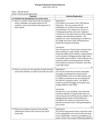 Principal Professional Practice Measures School Year 2014  15 Name: Michael Meiser School:
