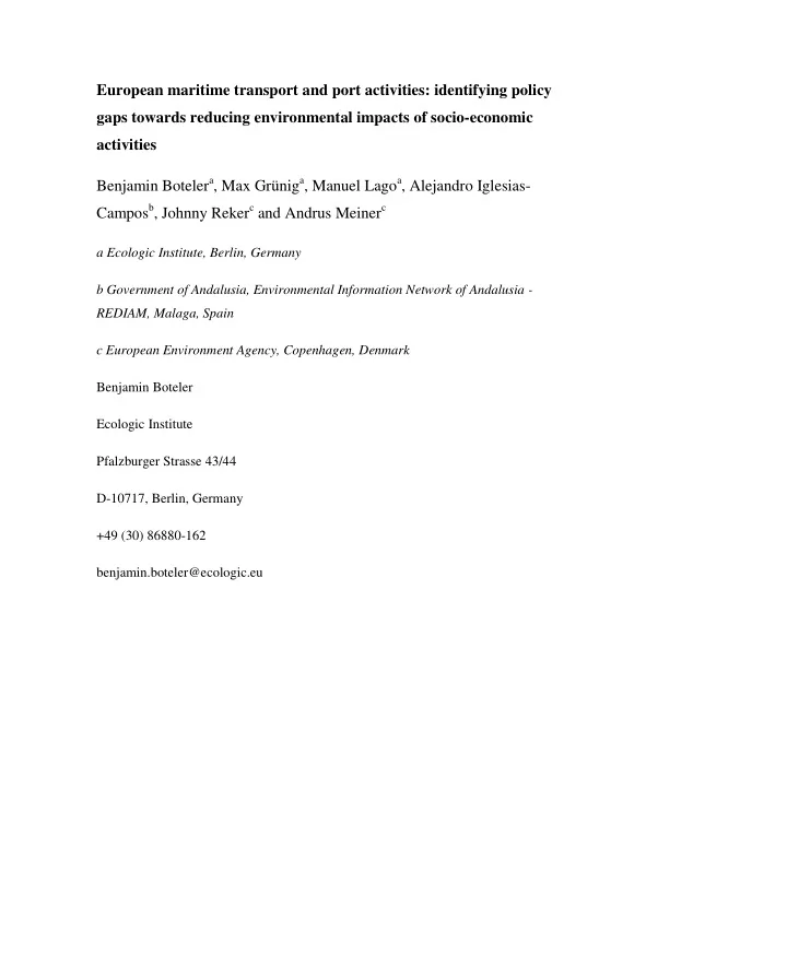 european maritime transport and port activities