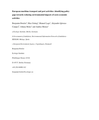 European maritime transport and port activities: identifying policy  gaps towards reducing