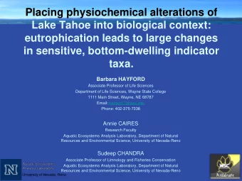 in sensitive, bottom-dwelling indicator taxa. Barbara HAYFORD  Associate Professor of Life Sciences