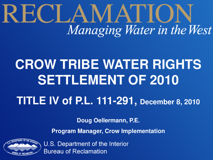 crow tribe water rights settlement of 2010