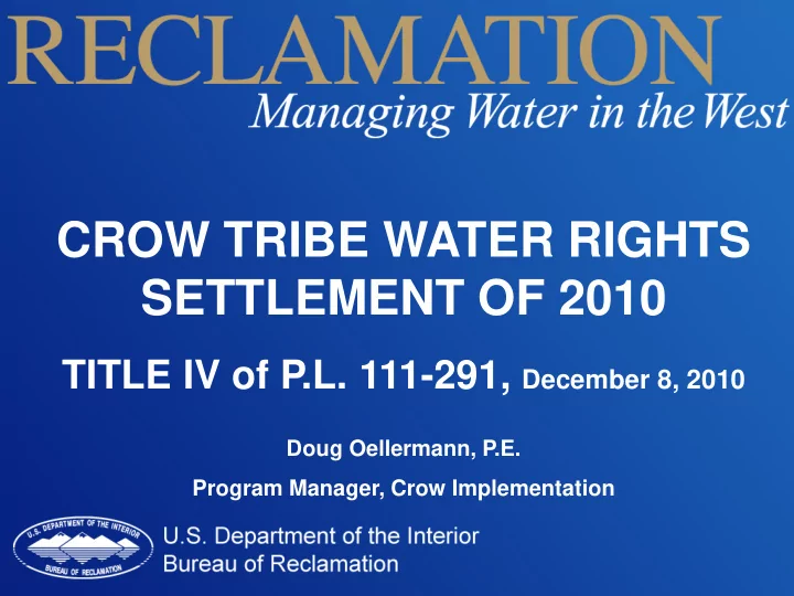 crow tribe water rights settlement of 2010