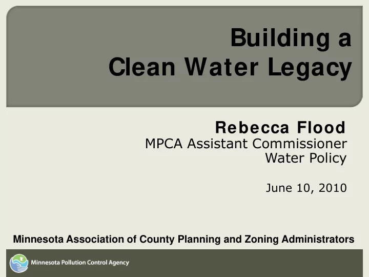 building a clean water legacy
