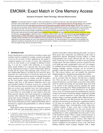 EMOMA: Exact Match in One Memory Access  Salvatore Pontarelli, Pedro Reviriego, Michael