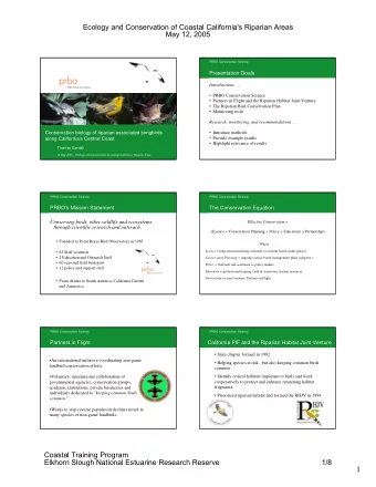 1  Ecology and Conservation of Coastal California's Riparian Areas  May 12, 2005  PRBO Conservation
