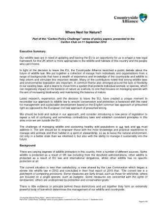 Where Next for Nature? Part of the Carlton Policy Challenge series of policy papers,
