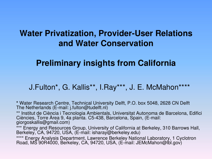 water privatization provider user relations and water