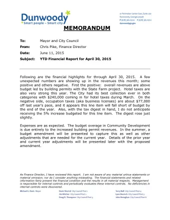 MEMORANDUM To: Mayor and City Council From: Chris Pike, Finance Director  Date: June 11, 2015