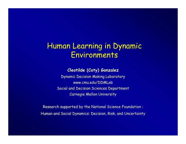 human learning in dynamic human learning in dynamic