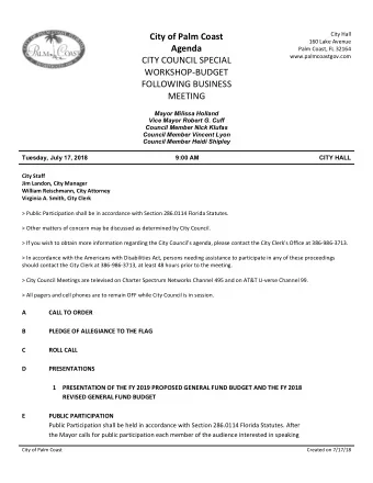 City of Palm Coast  160 Lake Avenue  Agenda  Palm Coast, FL 32164  www.palmcoastgov.com  CITY