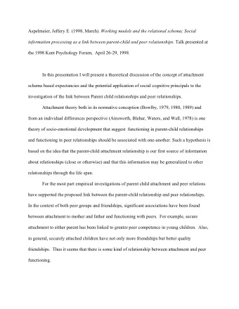 Aspelmeier, Jeffery E. (1998, March). Working models and the relational schema; Social information