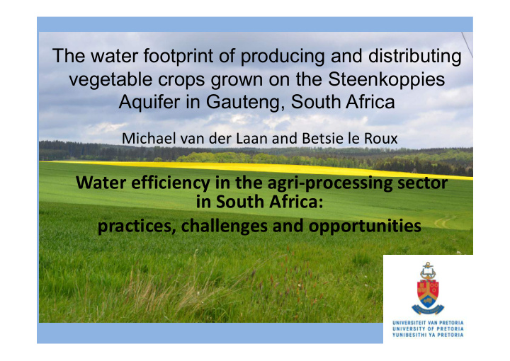 water efficiency in the agri processing sector in south