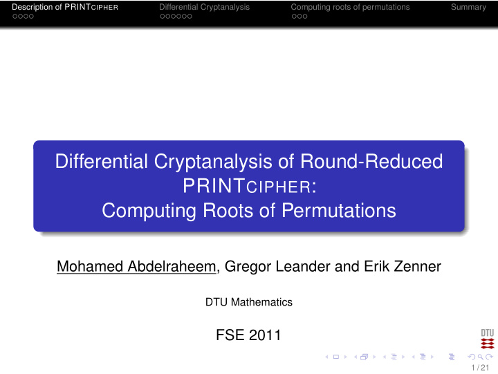 differential cryptanalysis of round reduced print cipher