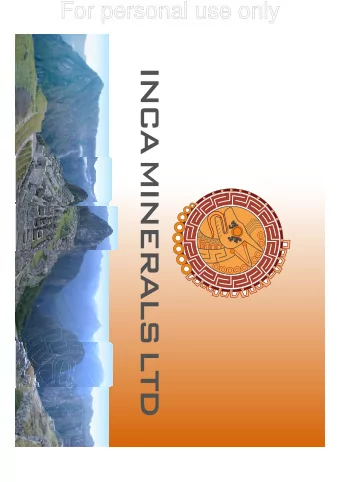 For personal use only  For personal use only  Disclaimer  This presentation has been prepared by