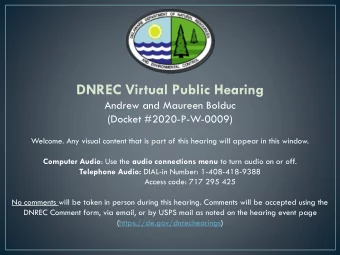 DNREC Virtual Public Hearing  Andrew and Maureen Bolduc  (Docket #2020-P-W-0009)  Welcome. Any