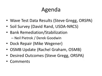 Agenda  Wave Test Data Results (Steve Gregg, ORSPA)  Soil Survey (David Rand, USDA-NRCS)