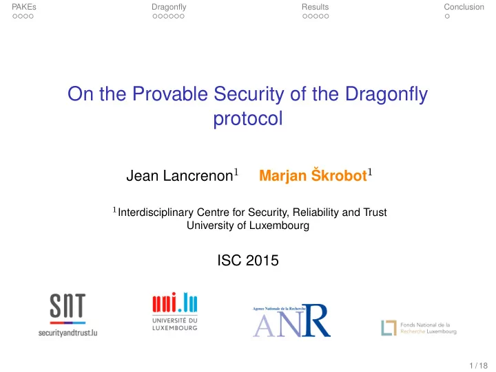 on the provable security of the dragonfly protocol