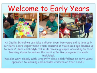 Welcome to Early Years  At Castle School we can take children from two years old to join us in  our
