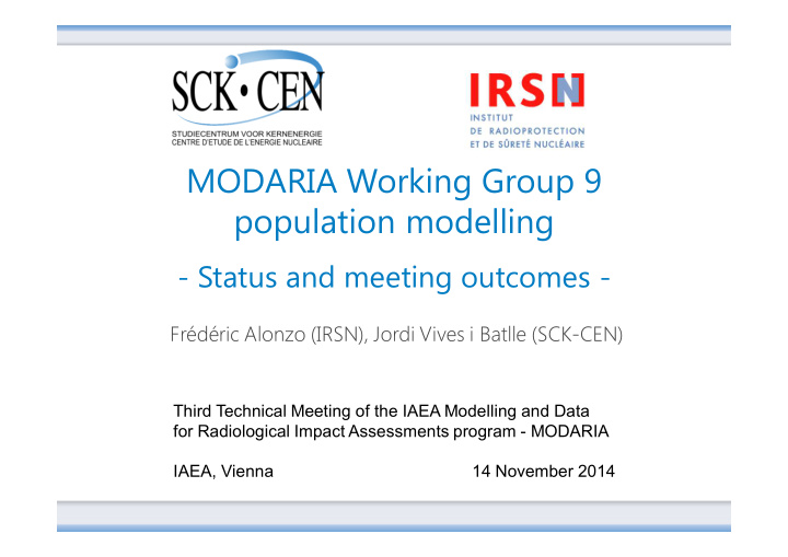 modaria working group 9 population modelling