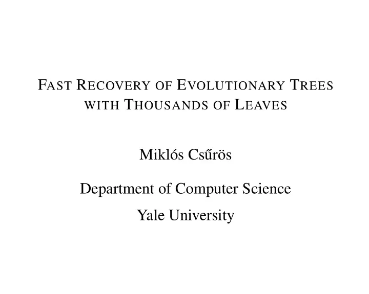 mikl os cs ur os department of computer science yale
