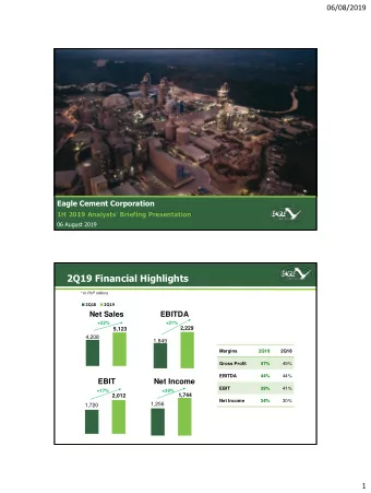 2Q19 Financial Highlights  * In PhP millions  2Q18  2Q19  Net Sales  EBITDA  +22%  +21%  2,229