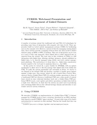 CURIOS: Web-based Presentation and  Management of Linked Datasets Hai H. Nguyen 1 , Stuart Taylor 1
