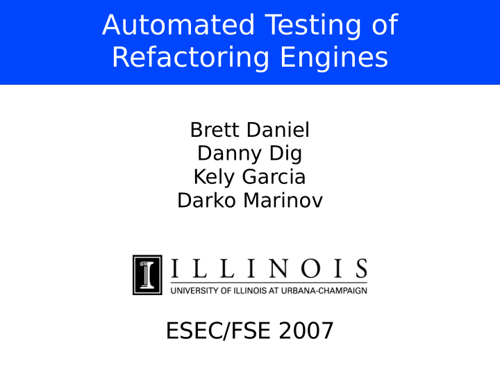 automated t esting of refactoring engines