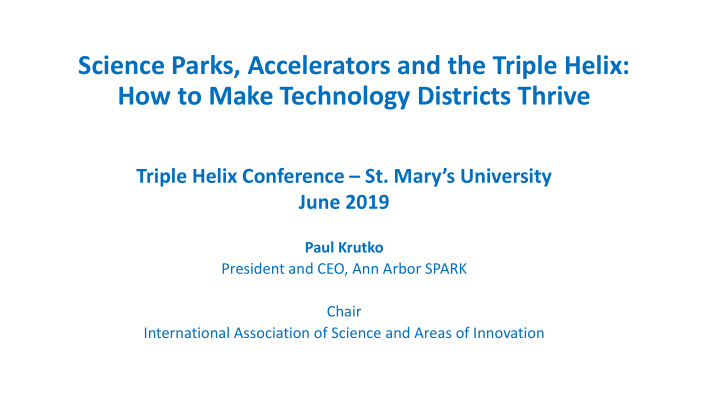 science parks accelerators and the triple helix