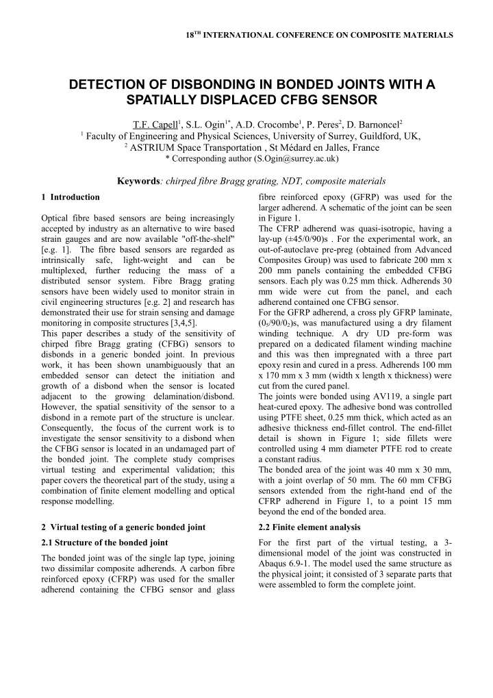 detection of disbonding in bonded joints with a spatially