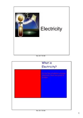 Electricity  Nov 307:16 AM  What is  Electricity?  It's the flow of electric charges  (electrons)