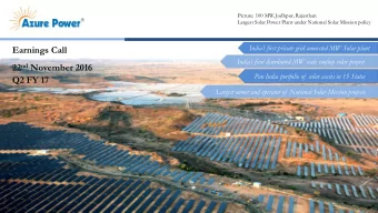 Earnings Call  Indias first distributed MW scale rooftop solar project 22 nd November 2016  Pan