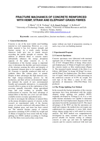FRACTURE MACHANICS OF CONCRETE REINFORCED  WITH HEMP, STRAW AND ELEPHANT GRASS FIBRES I. Merta 1 *,