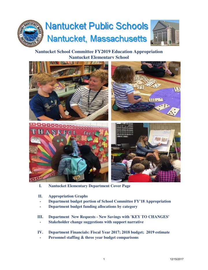 nantucket school committee fy2019 education appropriation