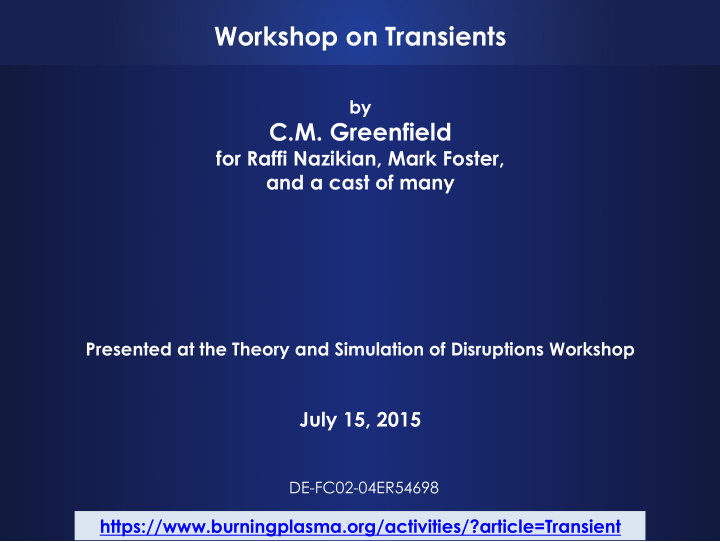workshop on transients