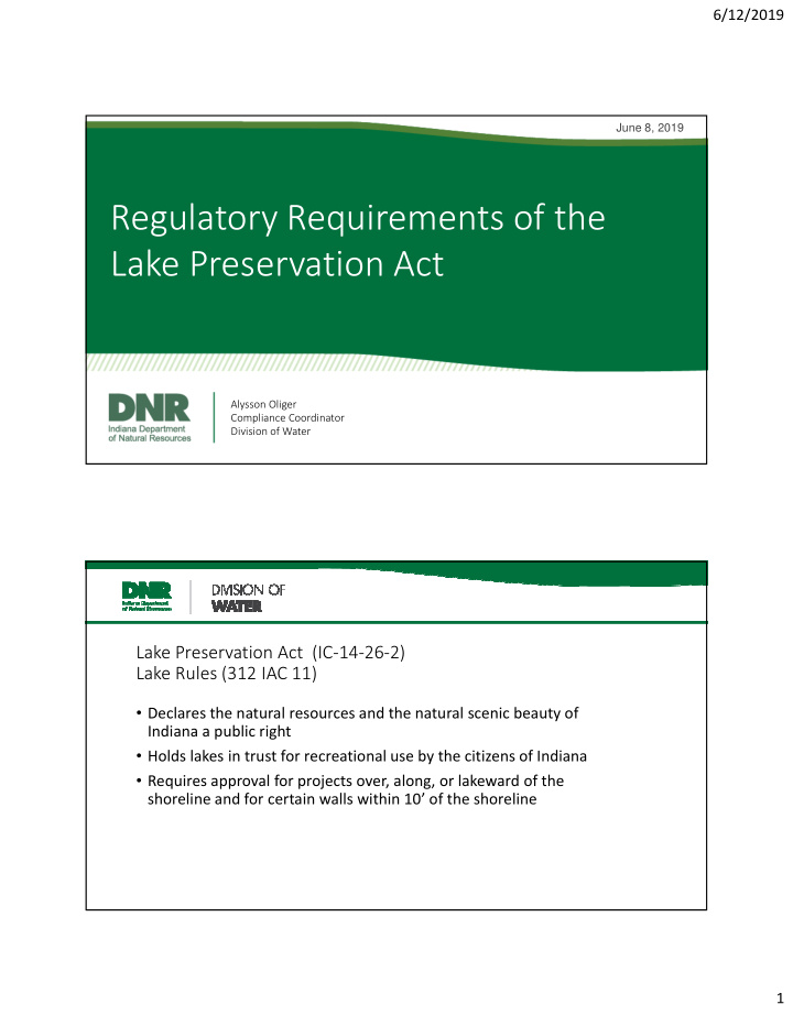 regulatory requirements of the lake preservation act