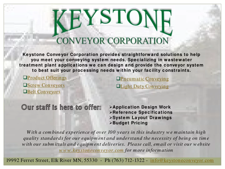 product offerings pneumatic conveying screw conveyors