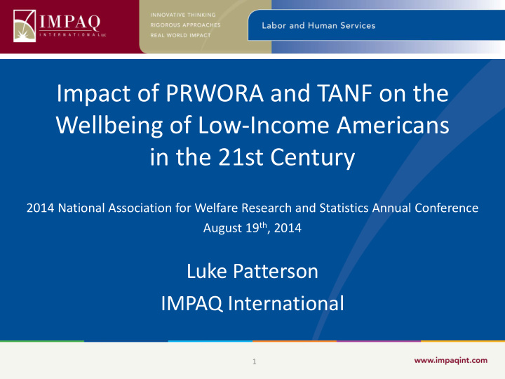 impact of prwora and tanf on the wellbeing of low income