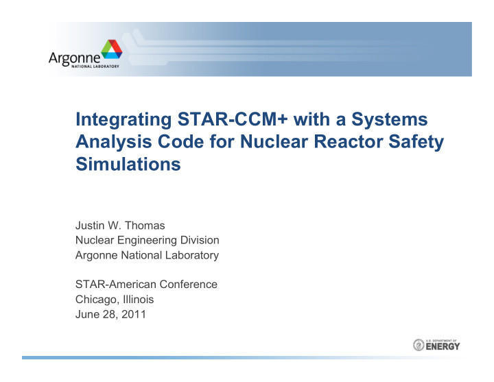 integrating star ccm with a systems analysis code for