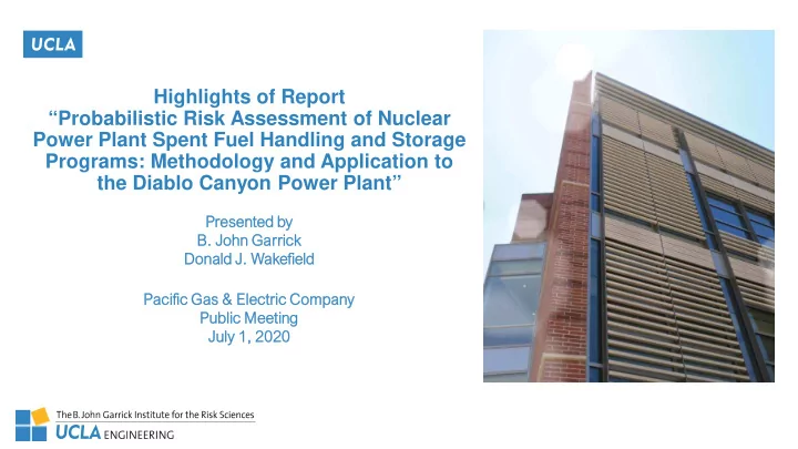highlights of report probabilistic risk assessment of