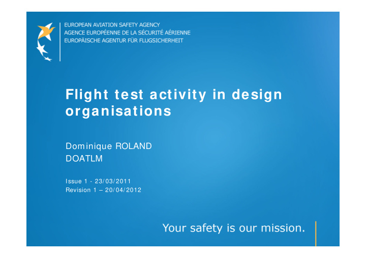 flight test activity in design organisations