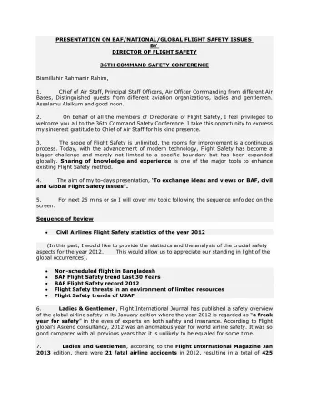 global occurrences).  Non-scheduled flight in Bangladesh  BAF Flight Safety trend Last 30