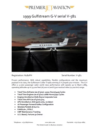 1999 Gulfstream G-V serial V-581 Registration: N280PH
