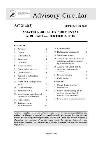 Advisory Circular  AC 21.4(2)  SEPTEMBER 2000  AMATEUR-BUILT EXPERIMENTAL  AIRCRAFT