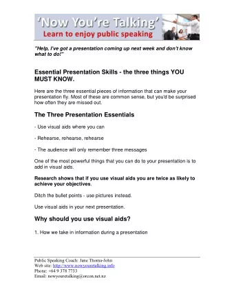 Essential Presentation Skills - the three things YOU  MUST KNOW.  Here are the three essential