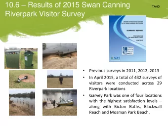 Previous surveys in 2011, 2012, 2013    In April 2015, a total of 432 surveys of  visitors