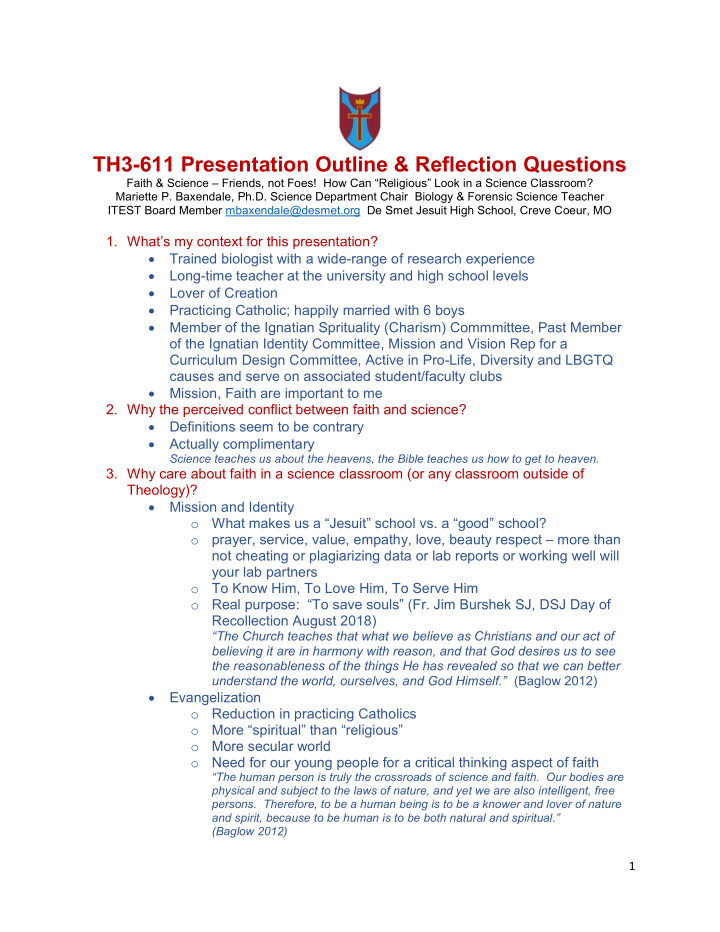 th3 611 presentation outline reflection questions